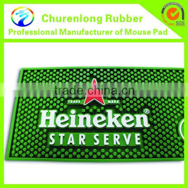 2016 Hot Selling Logo Branded Embossed Custom Anti Slip Soft PVC Beer Bar Mat