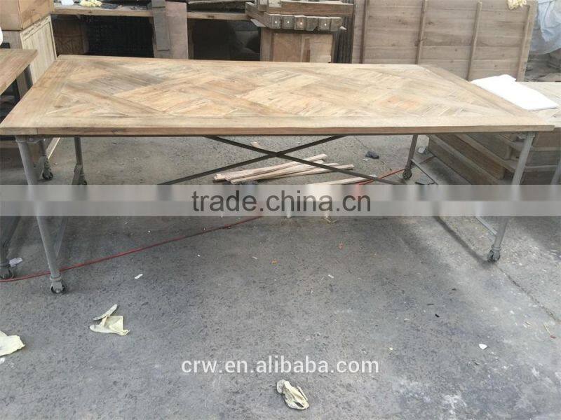 RE-1524 wood table with wheels vintage wooden office table