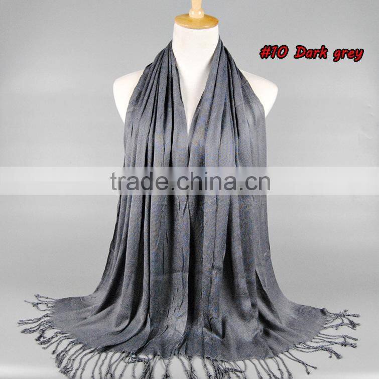 Wholesale Solid Plain Color Tassel Fashion Muslim Women Scarf Viscose Hijab