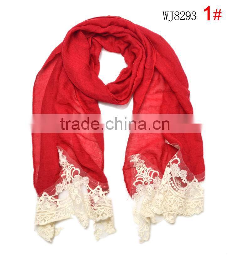 2015 Autumn Winter Newest Embroidery Floral Lace Sewed Cotton Baby Girls Scarf