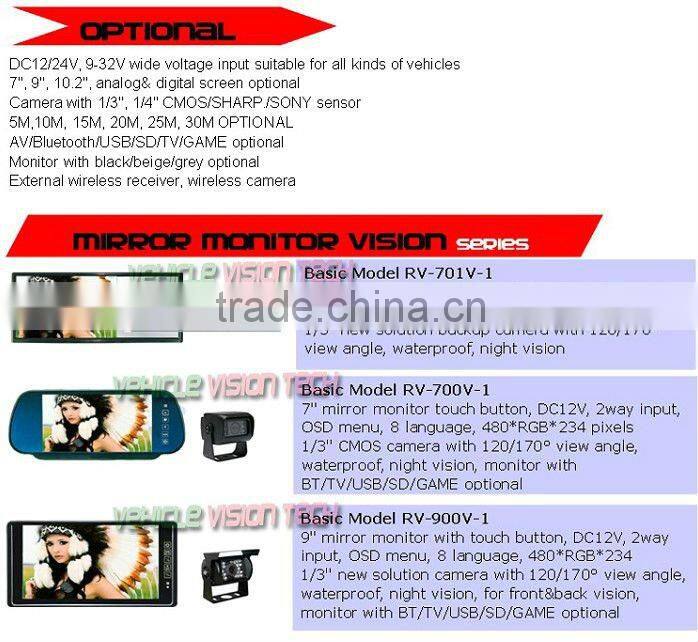 RV-701V Car rear view parking asist system with 7inch silver/blue glass monitor&night vision camera