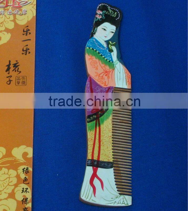 Novelty Chinese Artistic traditional craft Chinese beauty girls Figure design wooden hair comb