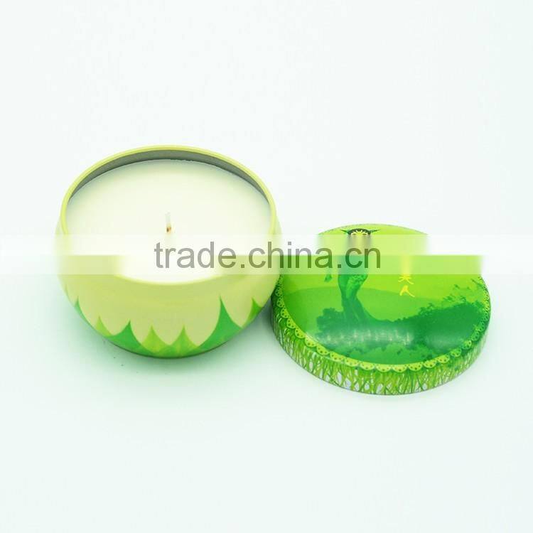scented soybean wax candle in tin box with metal lid