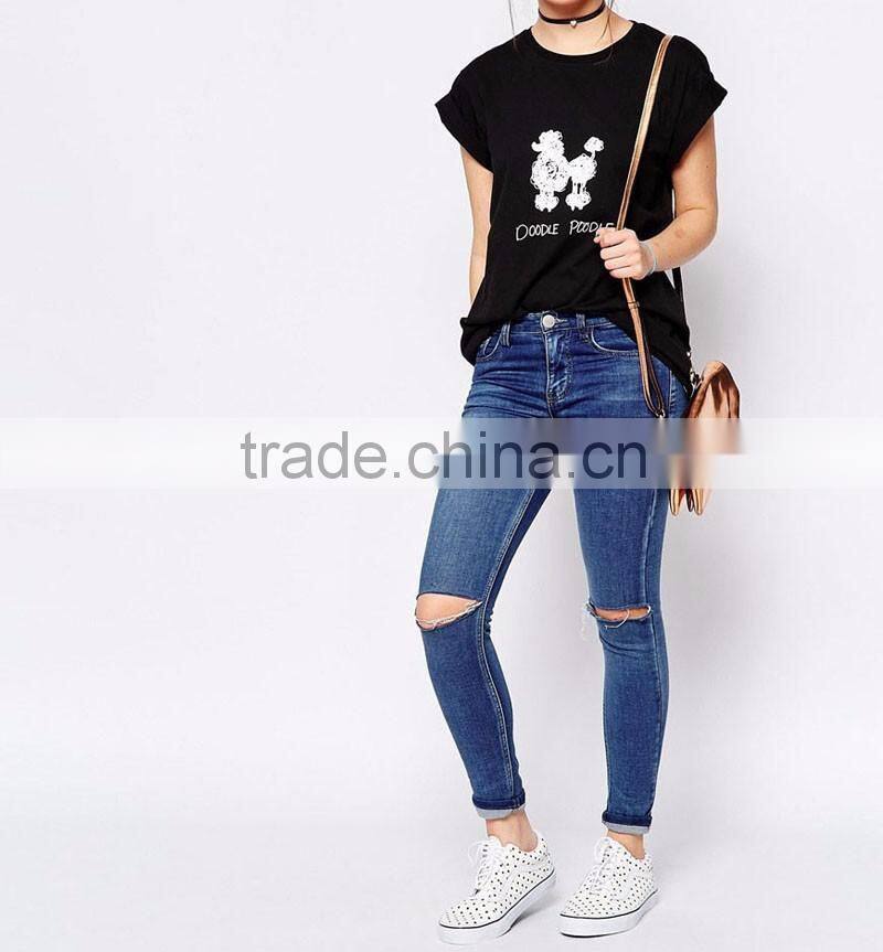 Doodle poodle tshirt o-neck girl dress design lady apparel wholesale