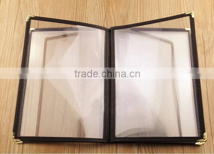 12 Sides Seeing Through PVC And PU Leather Cheap Menu Covers