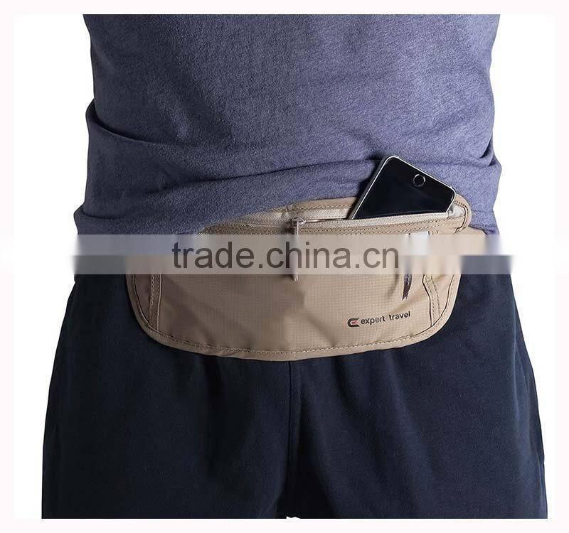 Travel rfid blocking waist money belt with zipper pocket