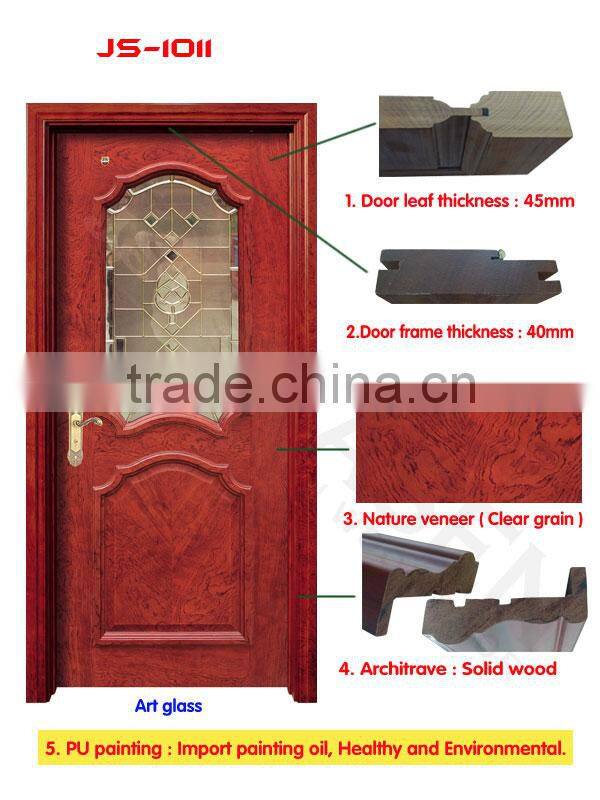 China high quality half view art glass solid wood door for bathroom