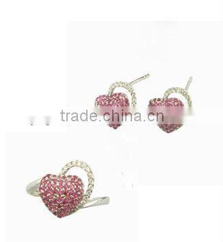 hot fashion heart shaped jewelry set/ring and earring/fashion set
