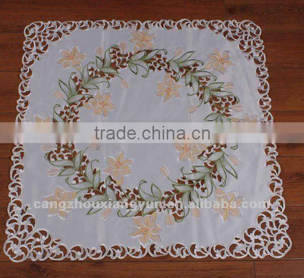 wholesale cutwork flower satin embroidered Lily table cloth 100% polyester