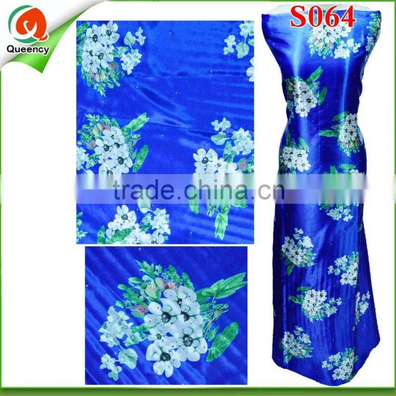 100% Italian silk hand stoned beautiful design printed silk satin fabric S063