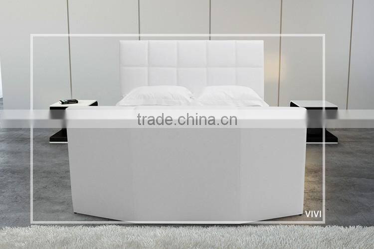 2016 King size B843 stylish leather bed with TV in footboard