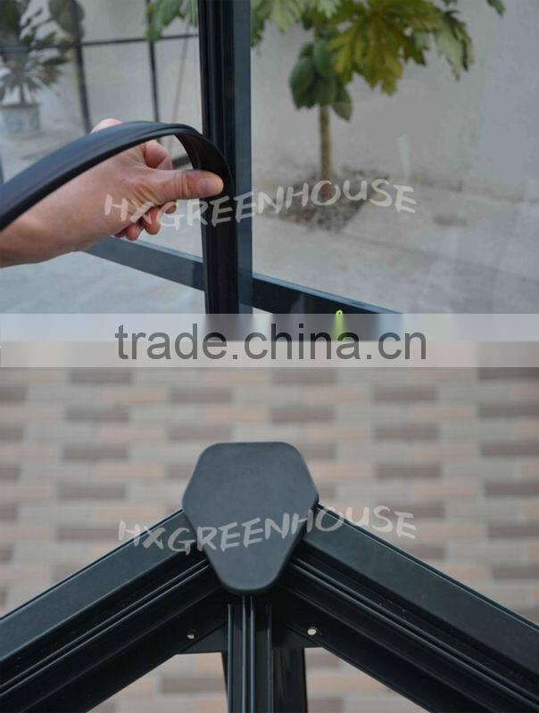 new-style and widely used deluxe tempered glass greenhouse with green aluminium frame