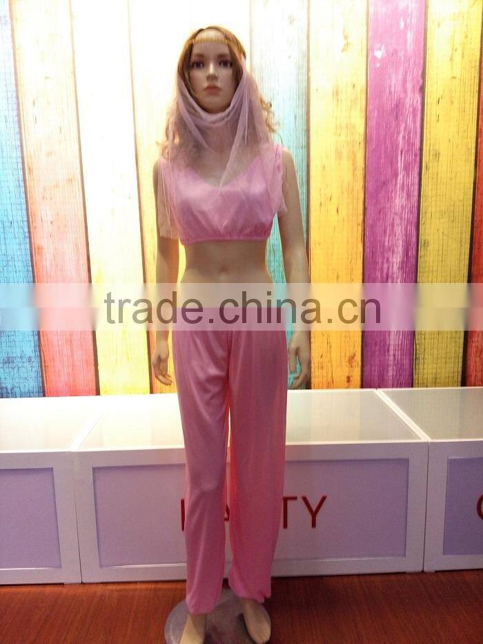 Arabian Princess sexy pink costume with veil for Halloween Carnival Party