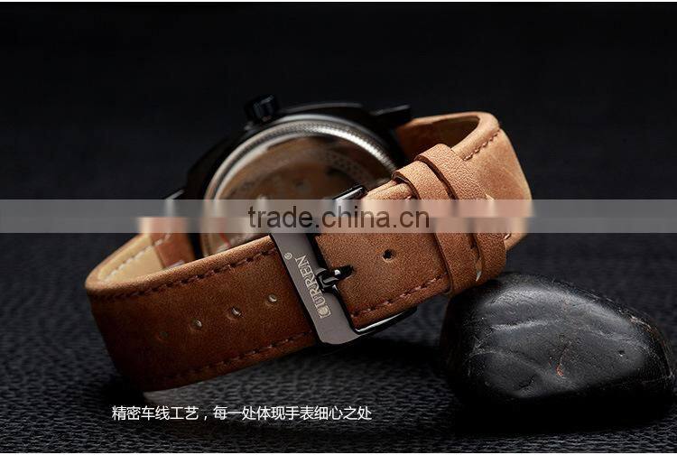 2015 waterproof Sport style Man original Curren watches Luxury Band Leather Strap quartz Clock 43mm Dial Vintage
