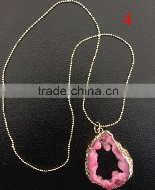 Fashion latest design natural alabaster stone, natural crystal stone, tassel necklace