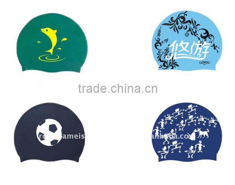 Hot sales! printing silicone swim cap ,funny silicone swimming cap
