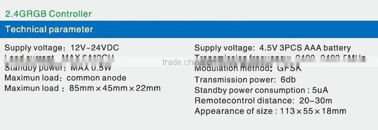 12V~24VDC 20~30m remotecontrol distance 2.4G RGB wireless touch controller/Dimmer for led light