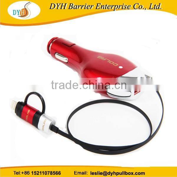 High-speed usb port car chargers mini dual retractable usb car charger for iphone