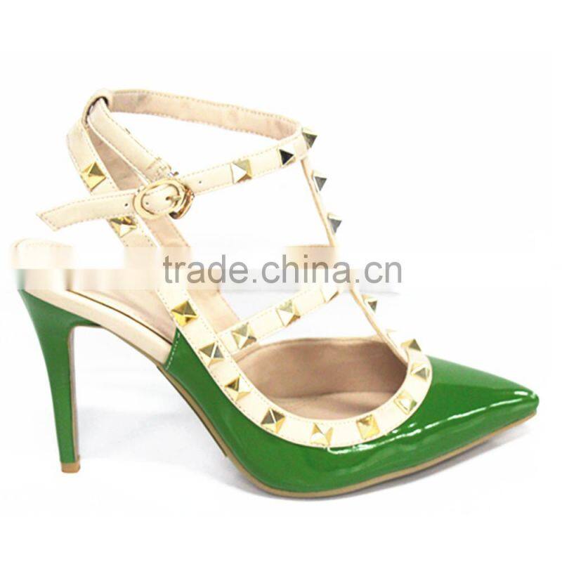2015 new design girls fashion green sandal