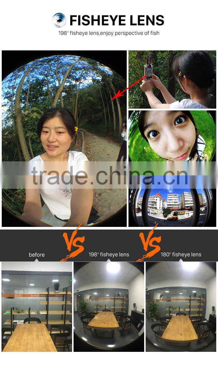 innovative phone accessories clip 198 degree fisheye lens 0.63x super wide angle lens+15x macro lens smartphone special lens