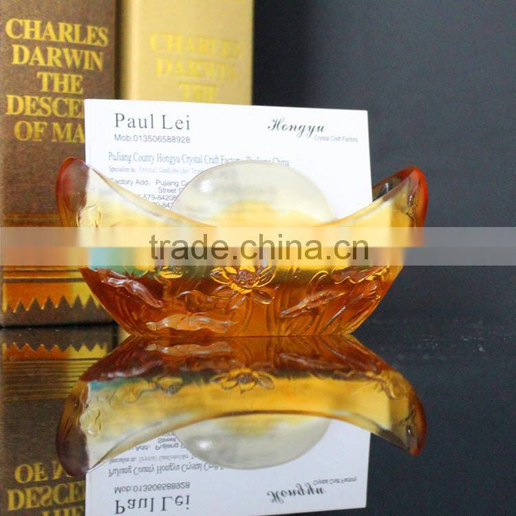 yellow crystal glass name card holder