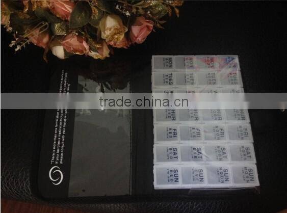 V-PB030 Custom Printing 28 Compartments Notebook PU Leather 7 Day Pill Box