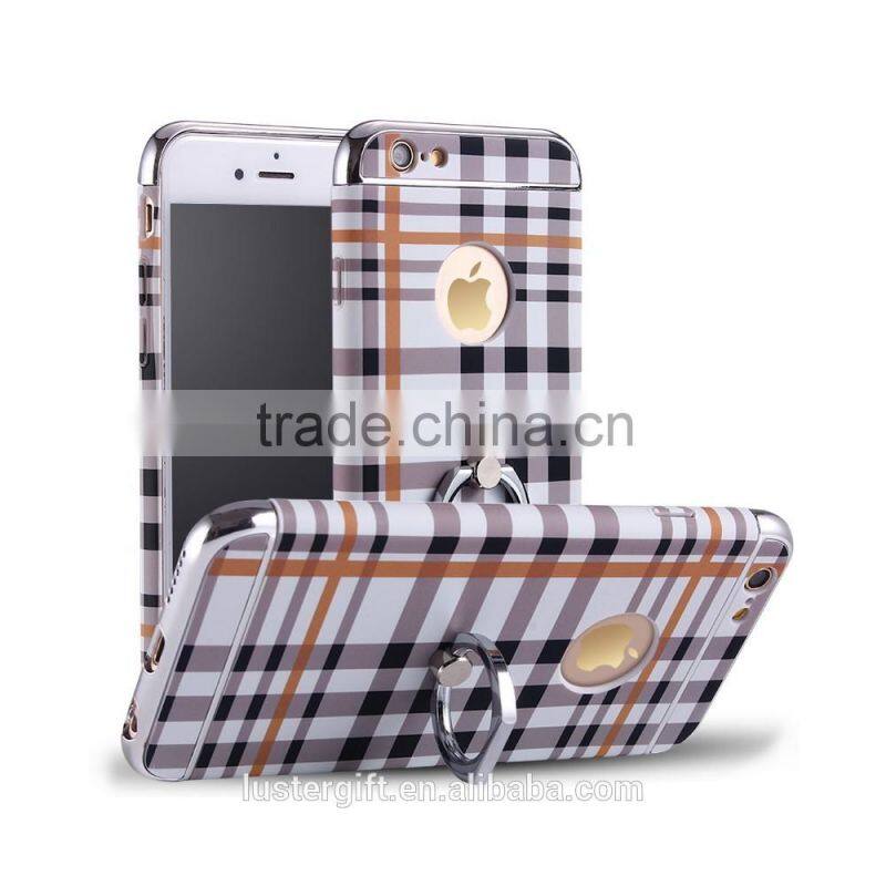 2016 With ring kickstand Luxury 3 in 1 Hard PC Marbling Phone Case Cover For iPhone 5S SE 6 6S Marble Checked Pattern Phone Case
