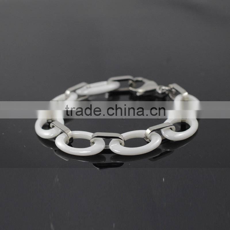 Rose Gold plated jewelry white ceramic CZ stone bracelet couple friendship stainless steel ceramic bracelet custom imitation