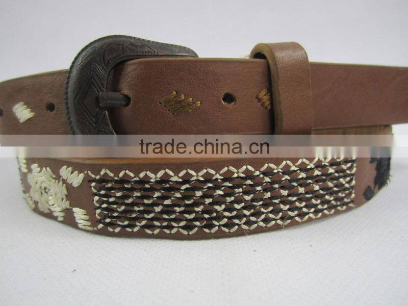 2.0 cm widthe brown high quanlity PU fashion embroidered belt for girls