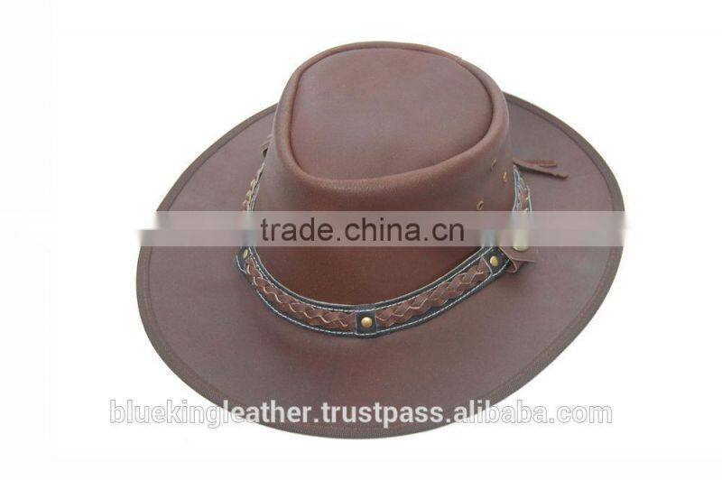 Brand New Leather Australian Style Country Bush Hat With Chin Strap Brown