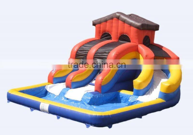 7mWx5.5mDx4mH inflatable water slide with pool inflatable water park with twin double slides with pool