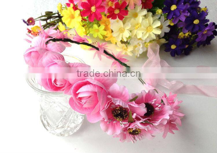 Fashion Mary Girl Flower Garland 100% handmade Pink Rose head ornament Hawaii wreaths