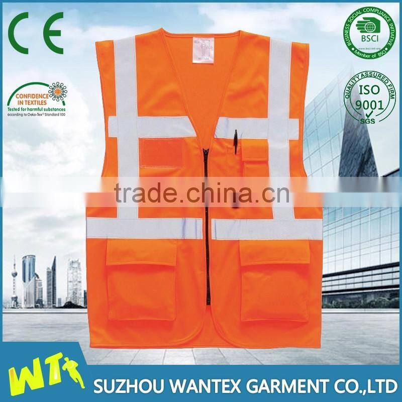 2015 CE certified wholesale Mens polyester orange emergency reflection vest hot