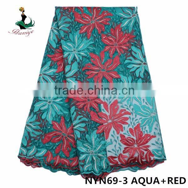 2016 Haniye african Latest embroidery tulle lace fabric nigeria French net lace fabric for dresses/NYN69