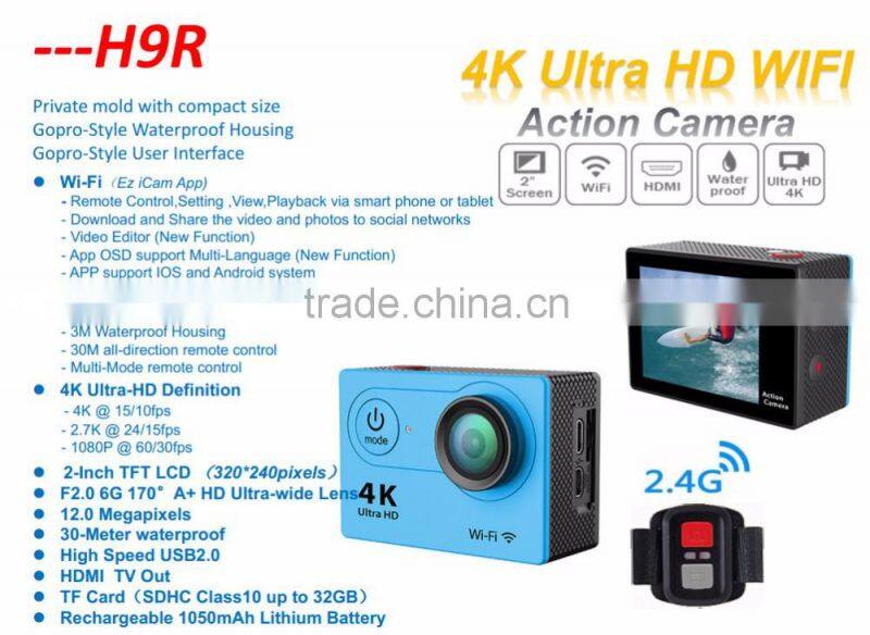 EKEN H9R 170 Degree Wide Angle 4K Ultra HD WiFi Action Camera Sport Cam 2.0 inch Screen with 2.4G Remote Controller
