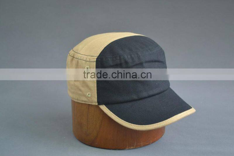 100% cotton canvas army cap with embossed pu leather