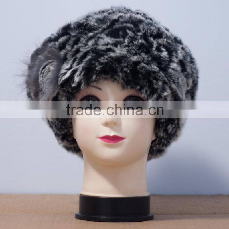 2015 fashion rex rabbit fur hat with flower for kids and women