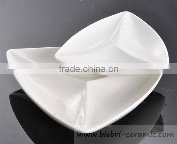 Super White Excellent Quality Ceramic Porcelain Partion Divided Portion Plates Dishes For Restaurant Hotel Party Wholesale