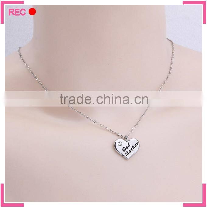 Stainless steel chain necklace with heart pendant, God Mother letters necklace wholesale