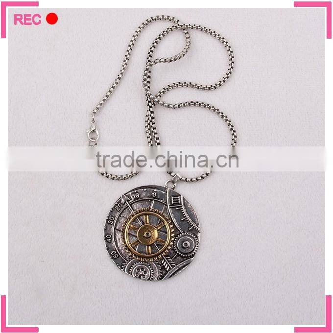 Gothic necklace with round pendant, snake chain metal necklace