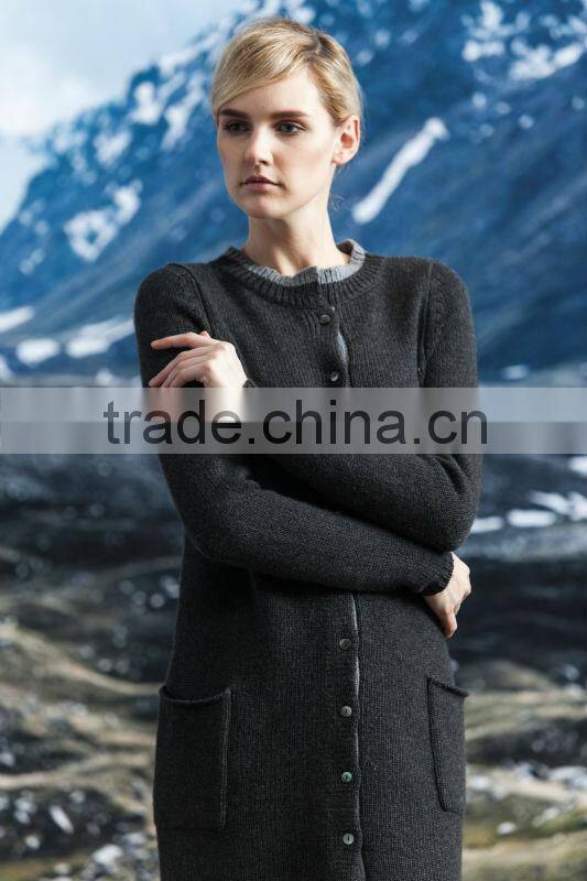 2014 new fashion sweater cashmere round neck with buttons and pocket