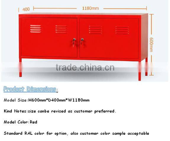 Korean Modern Red Lateral Metal Bedside Strorage Cabinet with Shelves