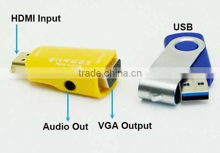1080P Mini HDMI TO VGA Converter USB Adapter with audio output cable For XBOX 360