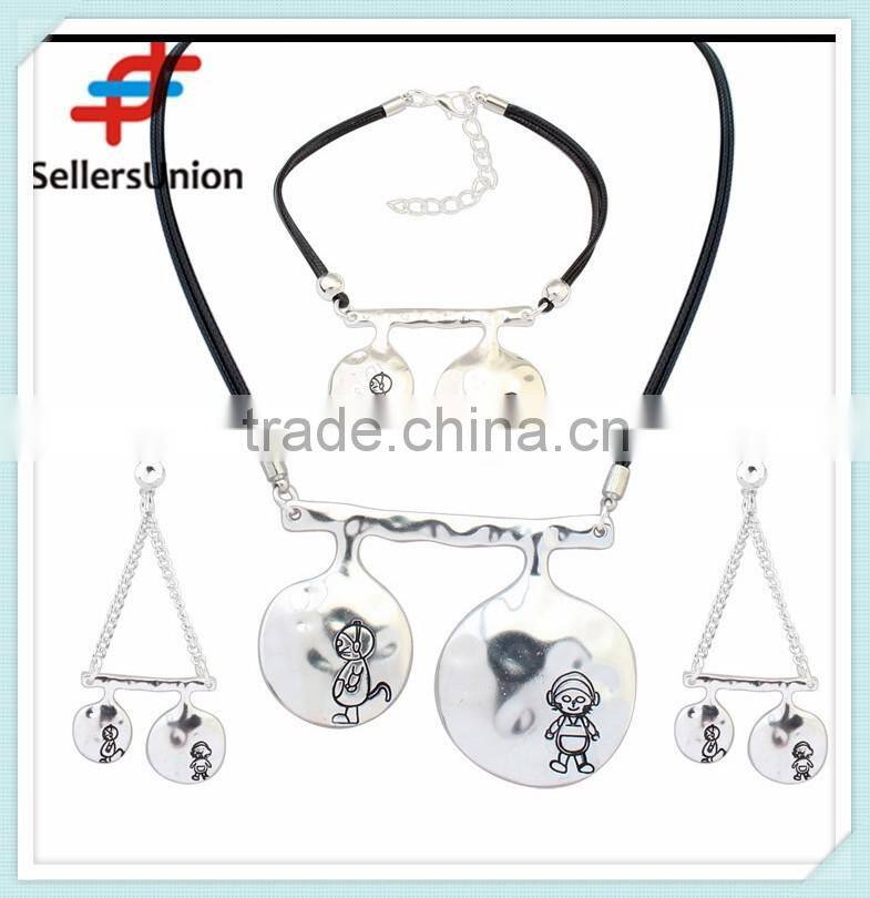 No.1 yiwu exporting commission agent wanted fancy designed necklace and bracelet and earrings jewelery set with leather chain