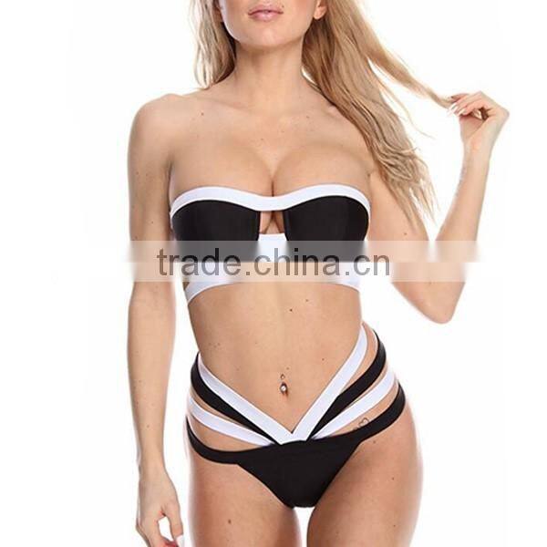 2017 classic black and white sexy string bikini