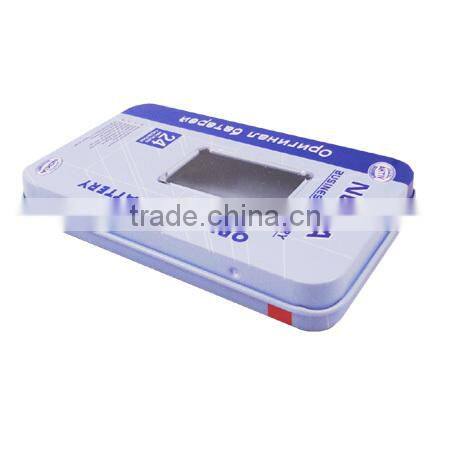 rectangular metal tin box with window