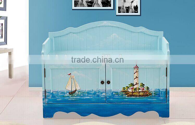Mediterranean Style Shoe Cabinet, Sailing Boat Handpainting Changing Chair, Solid Wood Chair for Changing Shoes (BF01-X1158)