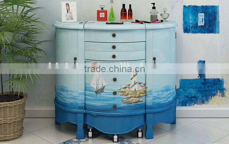 Mediterranean Style Chest of Drawers, Sailing Boat Handpainting Storage Cabinet, Solid Wood Living Room Cabinet (BF01-X1153)