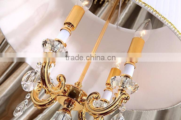 Golden plated metal clear K9 crystal floor lamp with white fabric lampshade