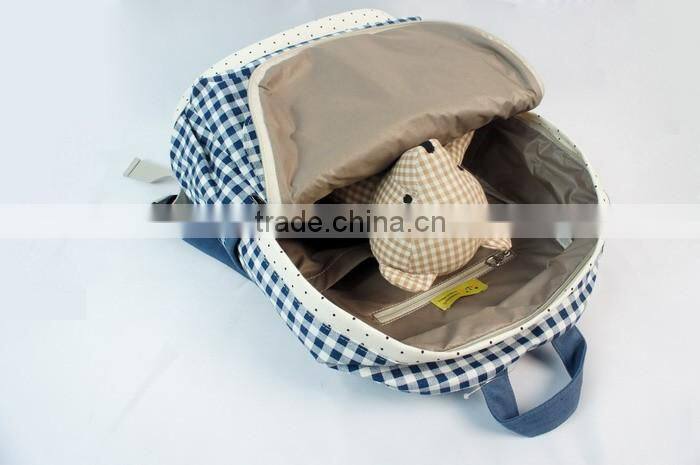 Grid Pattern School Backpack Cute for Girls with Bottons